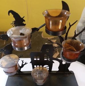Halloween witch candle holder. Metal with glass candle holder.  Black.